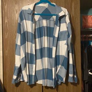 Teal and white button up